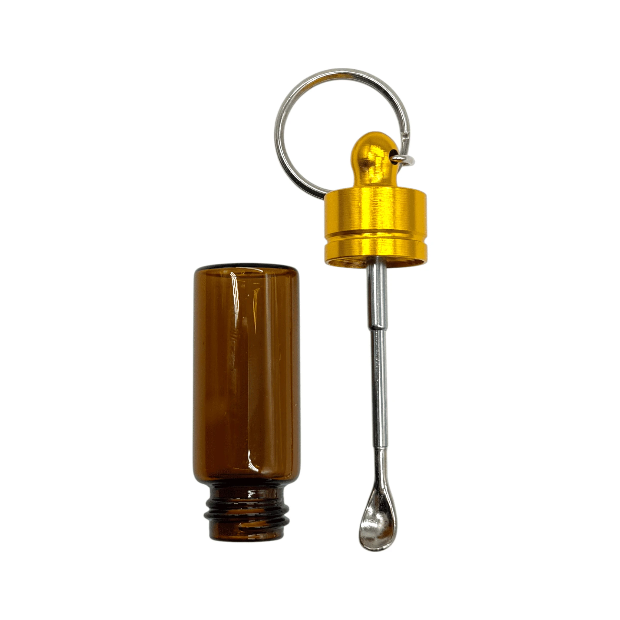 Stabiler Spender mit Teleskoplöffel – Schlüsselanhänger Braun mit Gold oder Rosé-Gold Deckel -  from DieBallerei