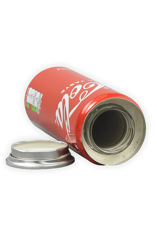 Geöffnete rote Cola-Dosen-Versteckdose mit verstecktem Fach für kleine Wertsachen