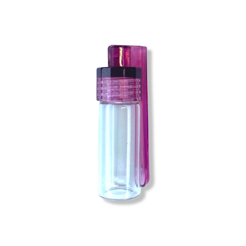 Large dispenser (43mm) with fold-out spoon with purple/pink screw lid including funnel