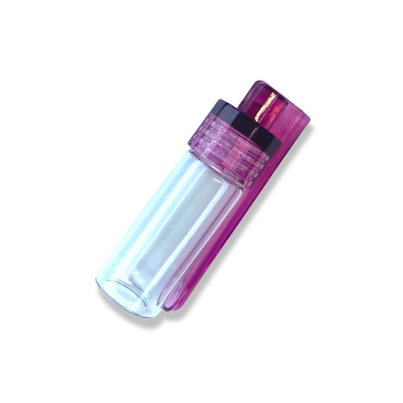 Large dispenser (43mm) with fold-out spoon with purple/pink screw lid including funnel