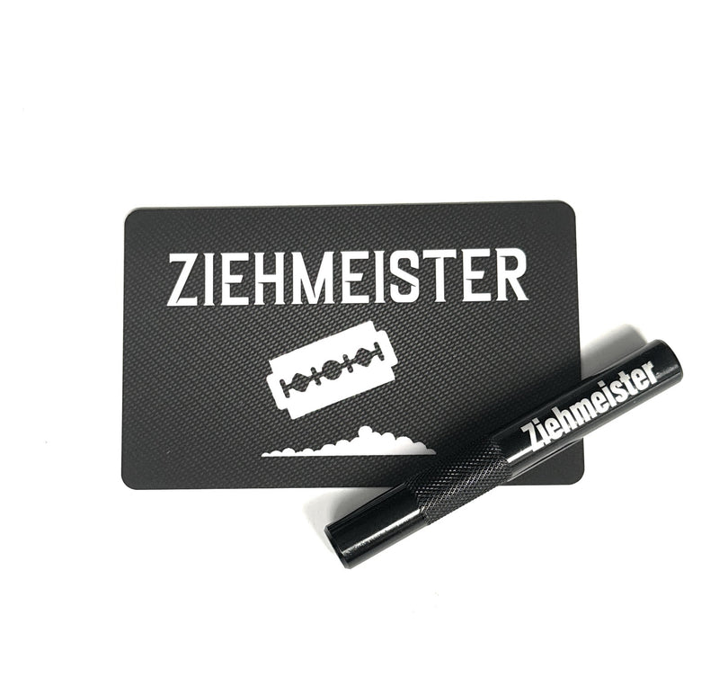 Alu Röhrchen Set in schwarz/geriffelt (70mm) mit Laser Gravur und Hack-Karte „Ziehmeister"