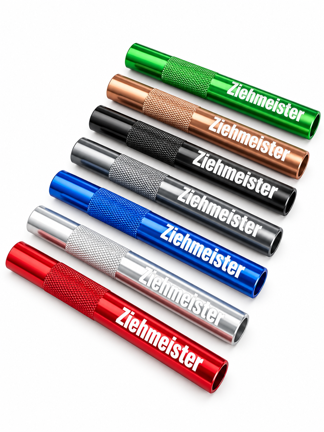 Zieh-Röhrchen aus Aluminium mit Gravur "Ziehmeister" in 7 Farben