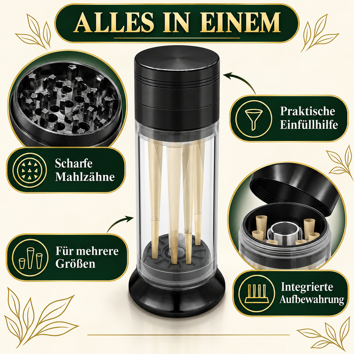 Abmessungen des Cone Fillers mit 16 cm Höhe und 5 cm Durchmesser