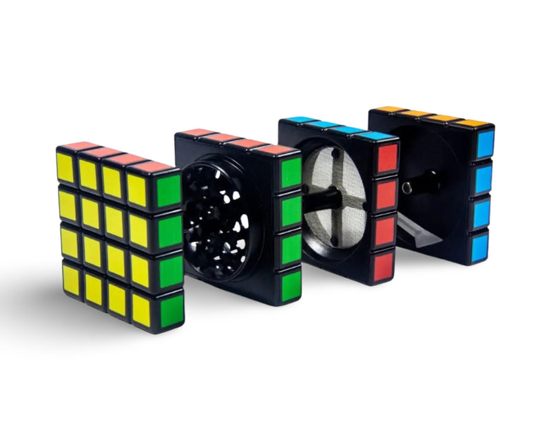 Grinder 4 Schichten im Zauberwürfel/Rubiks Cube Design (58mm x 58mm) bunt