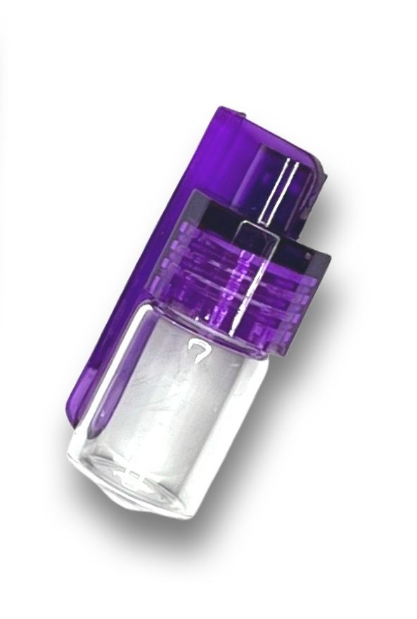 Dispenser with fold-out spoon clear with screw lid in purple including funnel