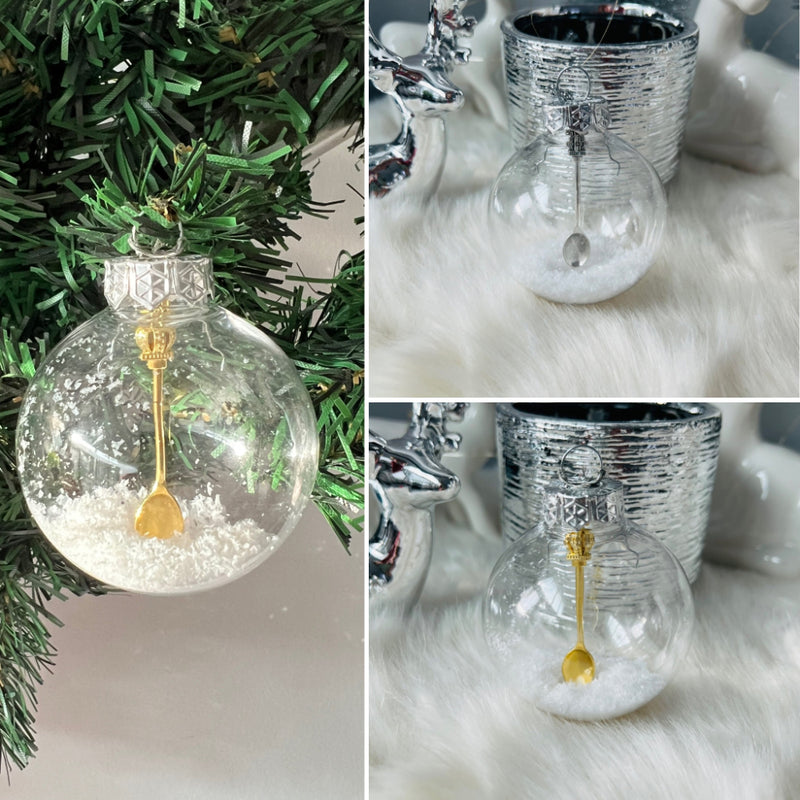 Christbaumkugel / Weihnachtskugel / Weihnachtsdeko Kugel „Let ist Snow“ mit Löffel und Kunstschnee Xmas Party, Geschenk