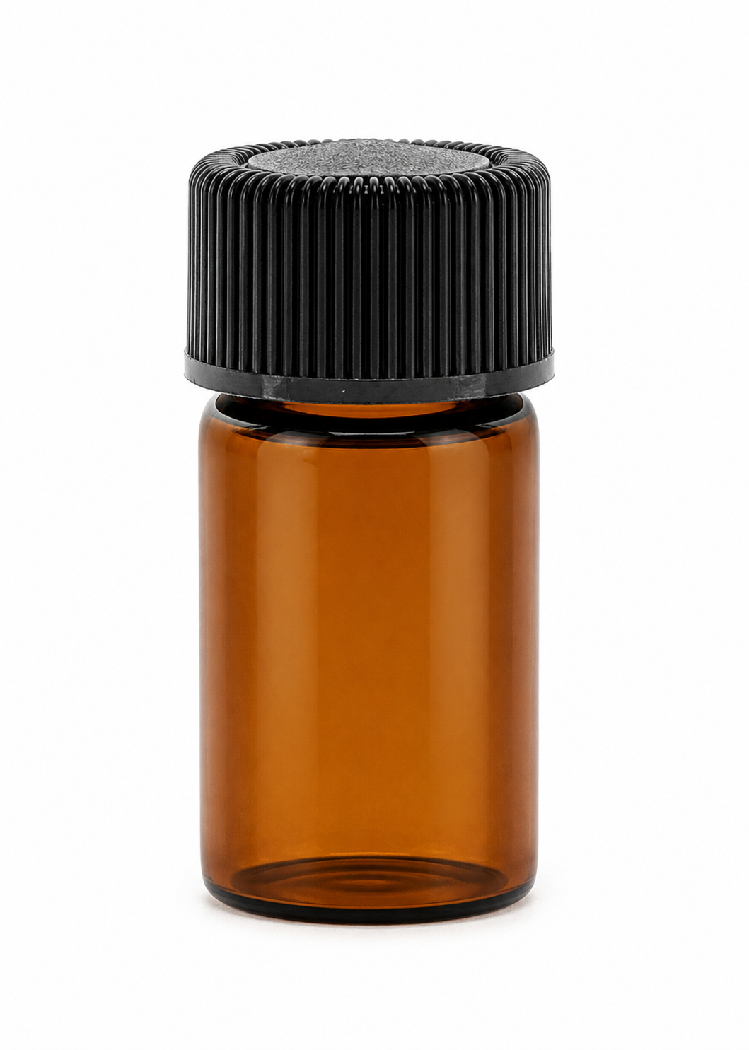 Braunes Mini-Fläschchen mit schwarzem Schraubdeckel als Dosierer und Spender