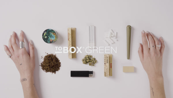 ToBOX GREEN Tabak Box Dose Rollbox Drehertasche Tout en Un Roulant & Broyeur