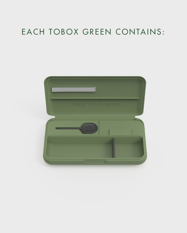 ToBOX GREEN Tabak Box Dose Rollbox Drehertasche Tout en Un Roulant & Broyeur