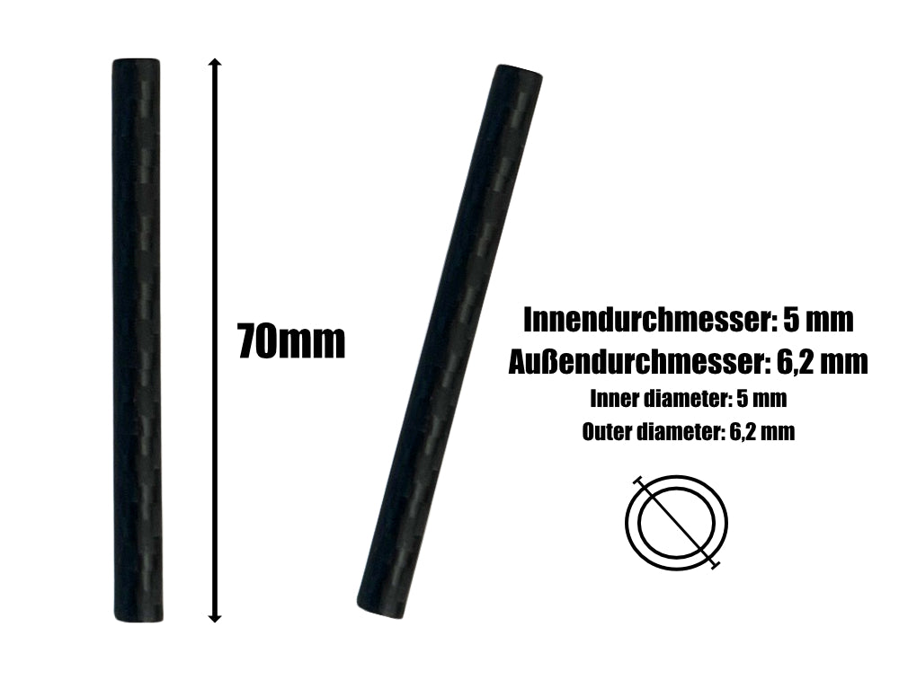 Carbon Röhrchen Set inkl. Hack Karte & Ziehröhrchen schwarz Zieh - Röhrchen - Länge 70mm stabil und elegant