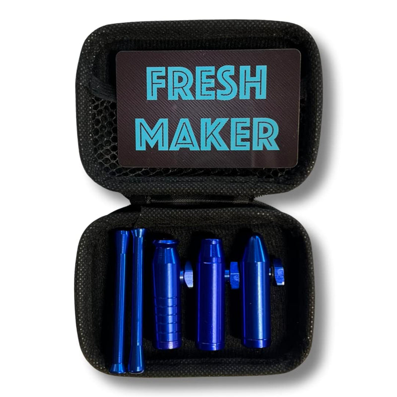 ELEGANT Hard Case Snuff Set Deluxe dans un étui bleu avec deux tubes, TROIS doses et carte Fresh Maker pour le tabac à priser