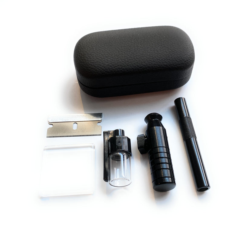 SET Black Case (Röhrchen, Mini-Glasplatte, Spender mit Löffel, Dosierer, Klinge) in Hard Case