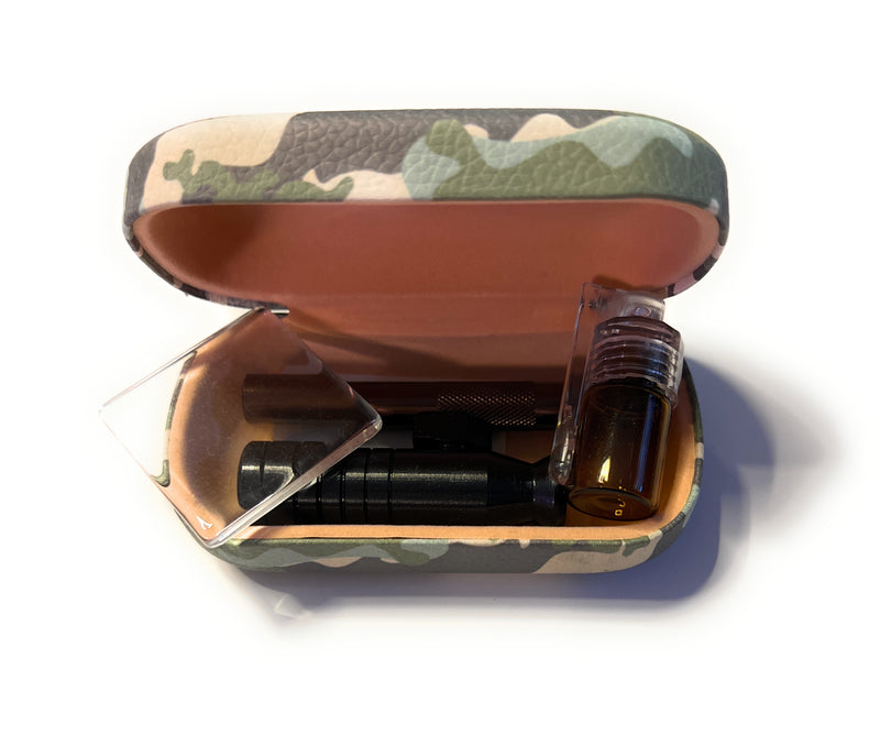 SET Camouflage Sniff Snuff Sniffer Snuff Dispenser Dispenser (tube, mini glass plate, dispenser with spoon, dispenser, blade) in hard case