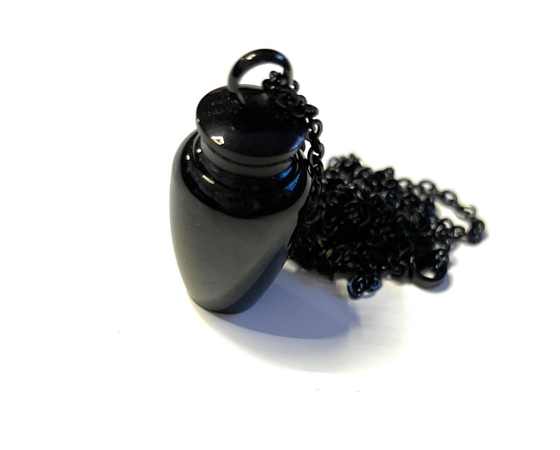 Collier avec capsule remplissable en noir (env. 32,5 cm) chaîne pendentif collier cylindrique à visser en acier inoxydable