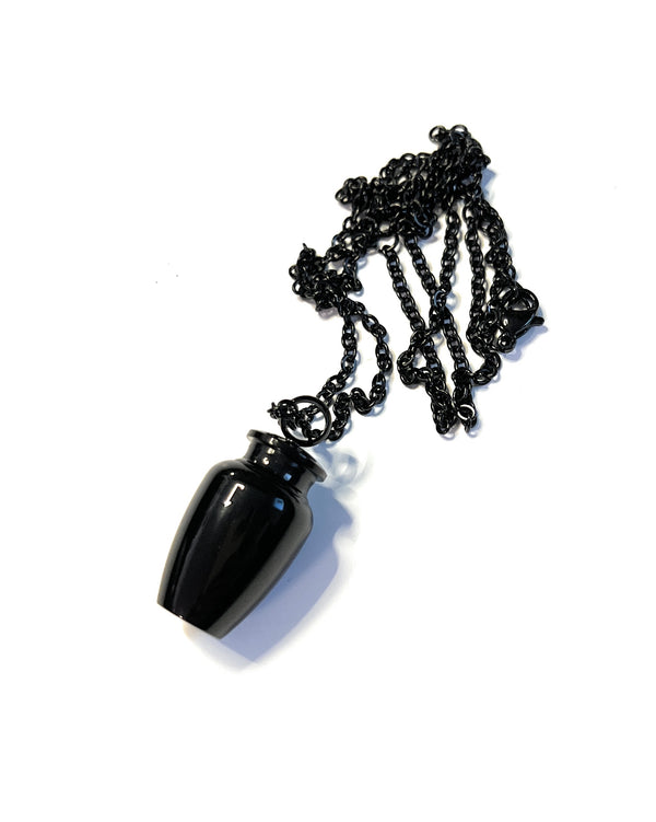 Collier avec capsule remplissable en noir (env. 32,5 cm) chaîne pendentif collier cylindrique à visser en acier inoxydable