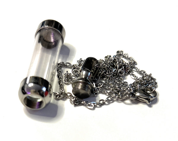 Collier avec capsule rechargeable transparent/argenté (env. 29 cm) chaîne collier cylindrique pendentif à visser en acier inoxydable