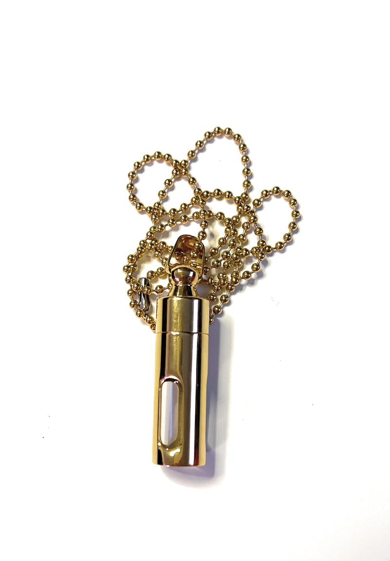 Kette/ Aufbewahrungsbox Pillenbox Bottle Spender Stainless steel Glass Necklace in Gold