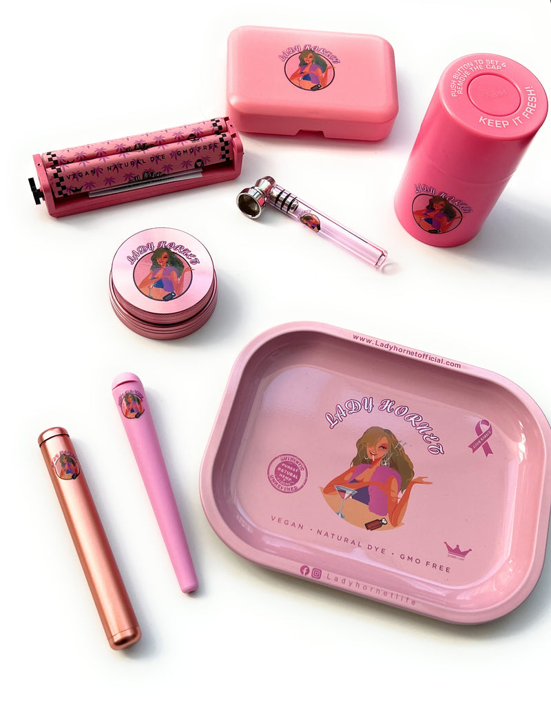 XXL smoking set in pink including high-quality storage box, giant lady smoking set