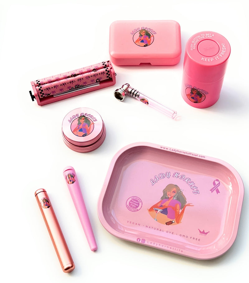 XXL smoking set in pink including high-quality storage box, giant lady smoking set