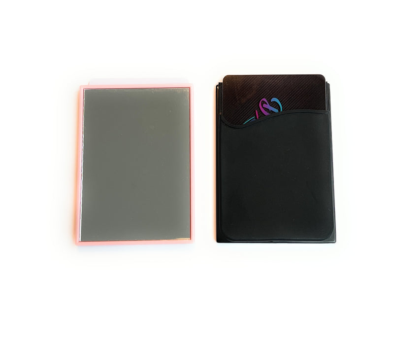 Mini mirror to-go with card holder including drawing and chopping card - ideal for on the go