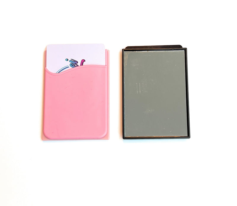 Mini mirror to-go with card holder including drawing and chopping card - ideal for on the go