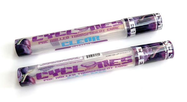 2x Cyclones Clear Pre-Rolled Papers/Cones with integrated tip with grape/grape flavor