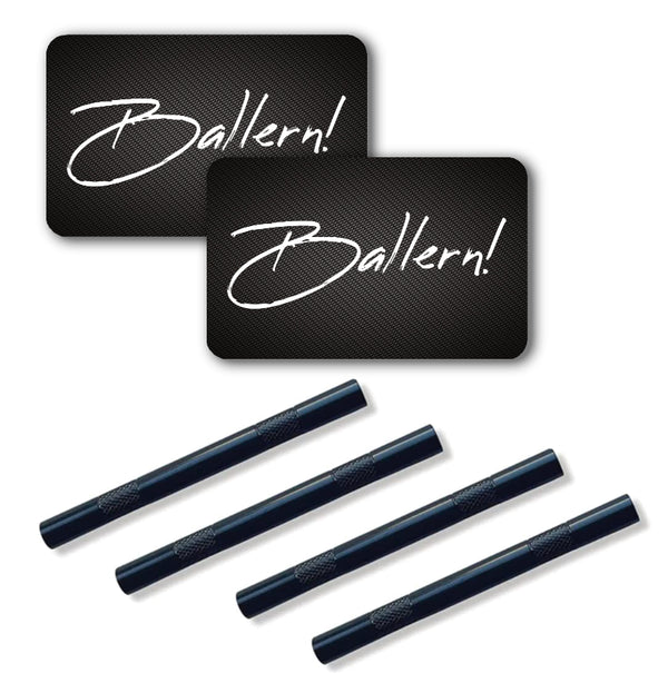 4 tubes en aluminium noir/nervuré (80 mm) et avec 2x « BALLERN ! Cartes Snuff Snorter Sniffer Snuffer pour tabac à priser