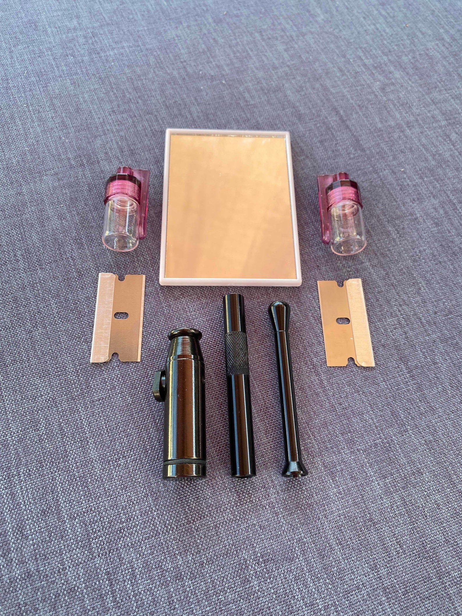 SET Miroir Rose Miroir, Tubes, Distributeur, Distributeur & Lames Sniff Snuff Snuff Dessin Tube Tabac