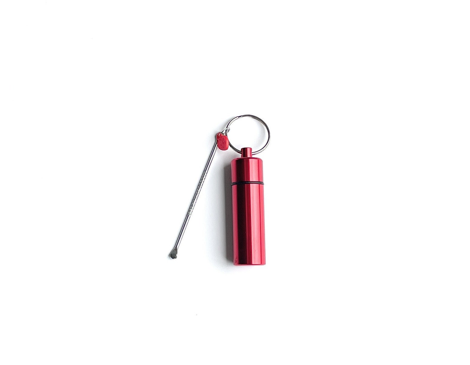 Boîte de rangement avec cuillère, boîte à pilules en aluminium, distributeur de bouteilles, bouteille en acier tendance, porte-clés amovible, rouge