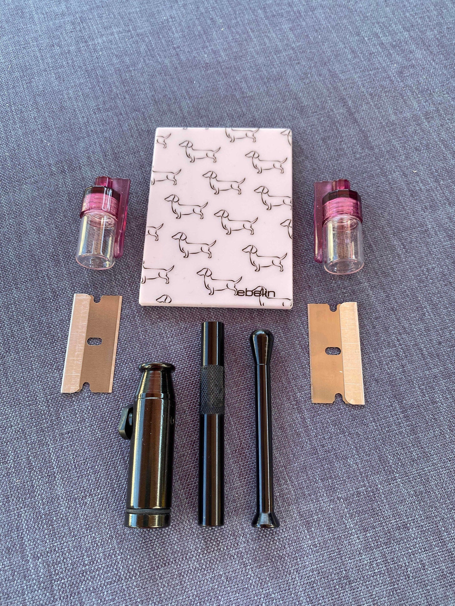 SET Miroir Rose Miroir, Tubes, Distributeur, Distributeur & Lames Sniff Snuff Snuff Dessin Tube Tabac