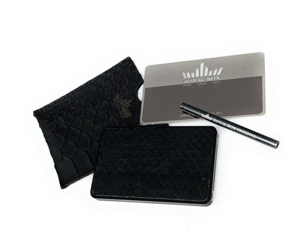 Royal Box Premium aus echtem Pythonleder in Schwarz inkl. 2 Röhrchen, Karte und Ledercase, stilvoll, elegant, super exklusiv aus Leder