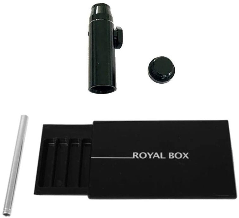 Royal Box Royalbox inkl. integriertem Röhrchen plus kostenlosem Dosierer für Schnupftabak Sniff Snuff Spender für unterwegs in Schwarz