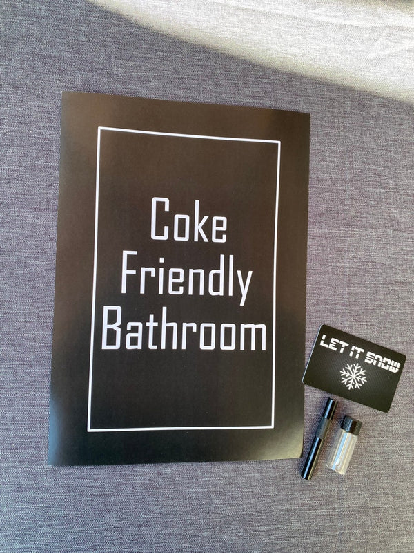 Gift Set Coke friendly bathroom poster + tube, dispenser with spoon and card Black sniff snuff colds
