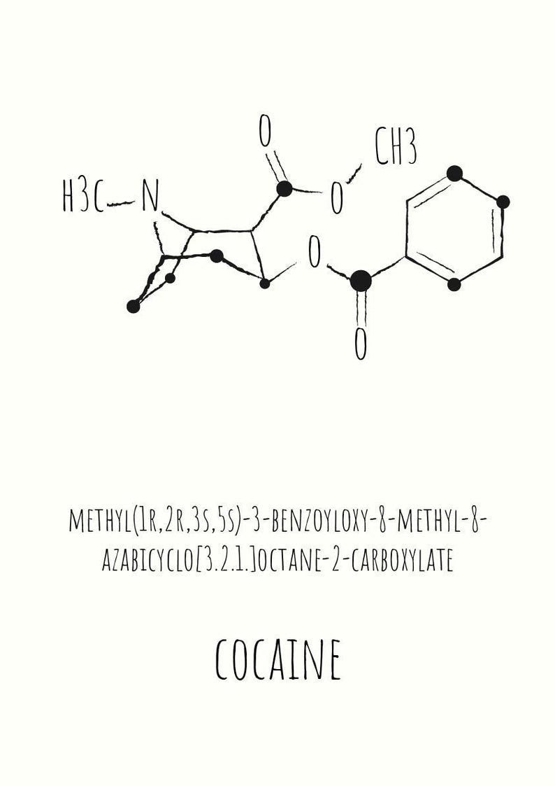 Poster « Cocaïne » A3 avec cadre en molécule noire molécule de cocaïne amusant poster photo décoration murale coca