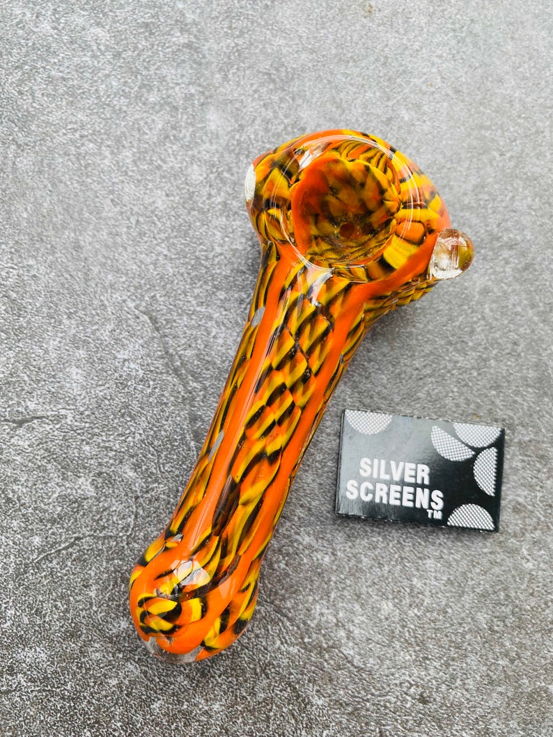 Smoking Pipe "Twisted Orange" Pipes Glas-Rauchzubehör Pfeife Glas inkl. Silver Screen Pfeifenfilter Rauchen Orange