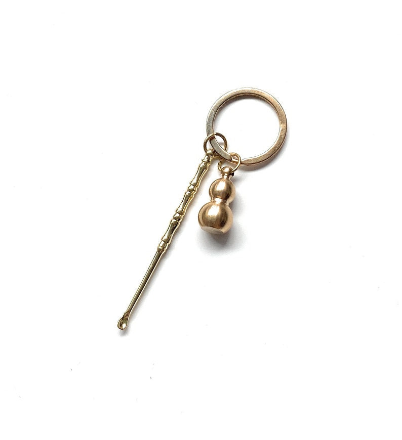 Mini Löffel Anhänger Charm Schlüsselanhänger mit Zierkugeln Löffel in Gold für z.B. Schnupftabak