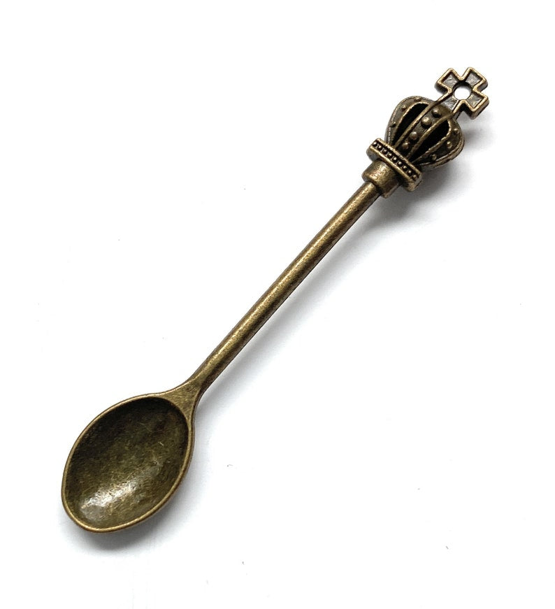 Mini Spoon with Crown with Extra Large Spoon (approx. 55mm) Charm Sniffer Snorter Snuff Powder Spoon Smoking Snuff Spoon Brass