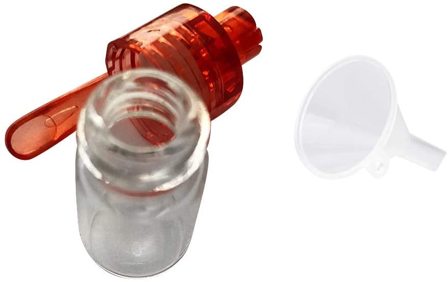 Dosierer mit Löffel & Trichter Set Portionierer Sniff Snuff Bottle Sniffer Spender Schnupf Dispenser Glas und Plastik Größe inkl. Trichter