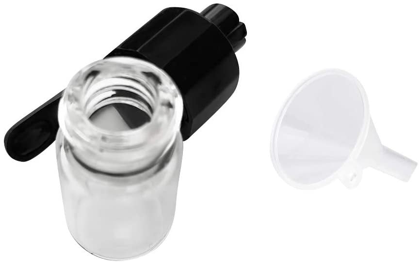 Dosierer mit Löffel & Trichter Set Portionierer Sniff Snuff Bottle Sniffer Spender Schnupf Dispenser Glas und Plastik Größe inkl. Trichter