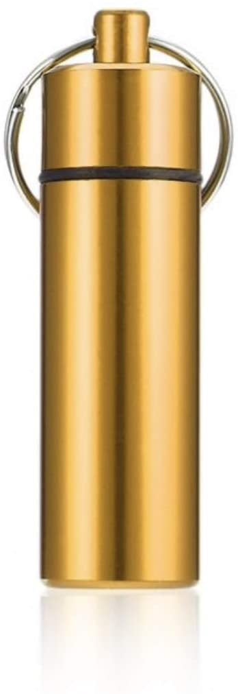 Produkte Aufbewahrungsbox Wasserdichte Aluminium Pillenbox Bottle Spender Dispenser Fashion steel bottle Removable Schlüsselanhänger in gold