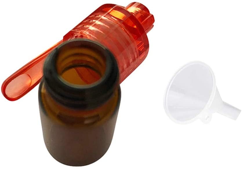 Dosierer mit Löffel & Trichter Set Portionierer Sniff Snuff Bottle Sniffer Spender Schnupf Dispenser Glas und Plastik Größe inkl. Trichter