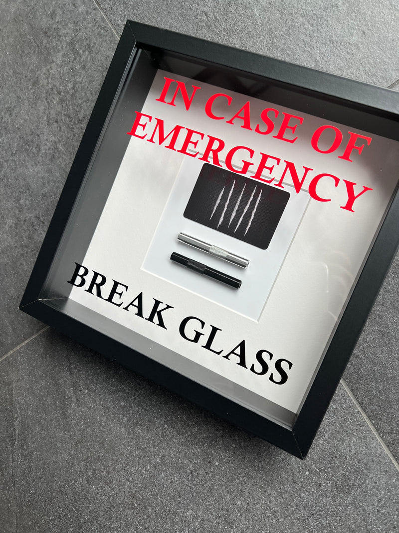 Mural/Picture “In Emergency Break Glass - Lines” Wall Decoration Fun Fun Gift - White Frame