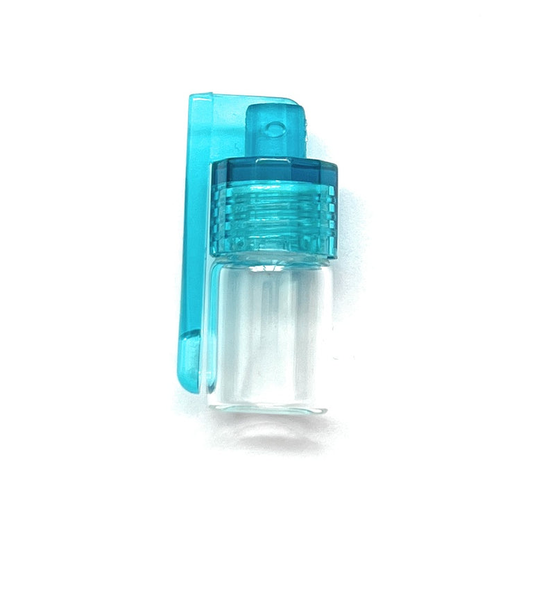 Distributeur avec cuillère rabattable, transparent avec bouchon à vis turquoise avec entonnoir